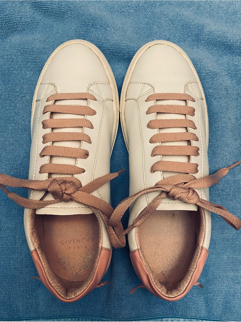 Givenchy White & Pink Calf Skin Leather Sneakers Urban Street Knots Size 7 - Picture 4 of 14